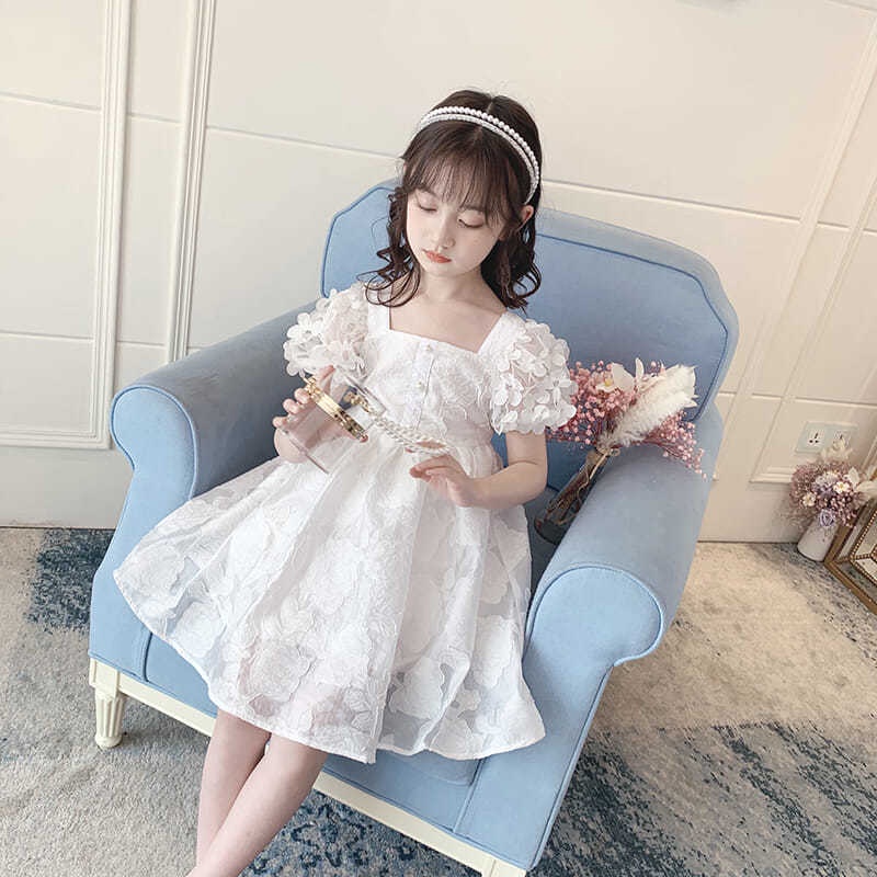 Đầm Công Chúa Tay Ngắn Màu Trắng Thời Trang Cho Bé Gái Từ 2-9 Tuổi