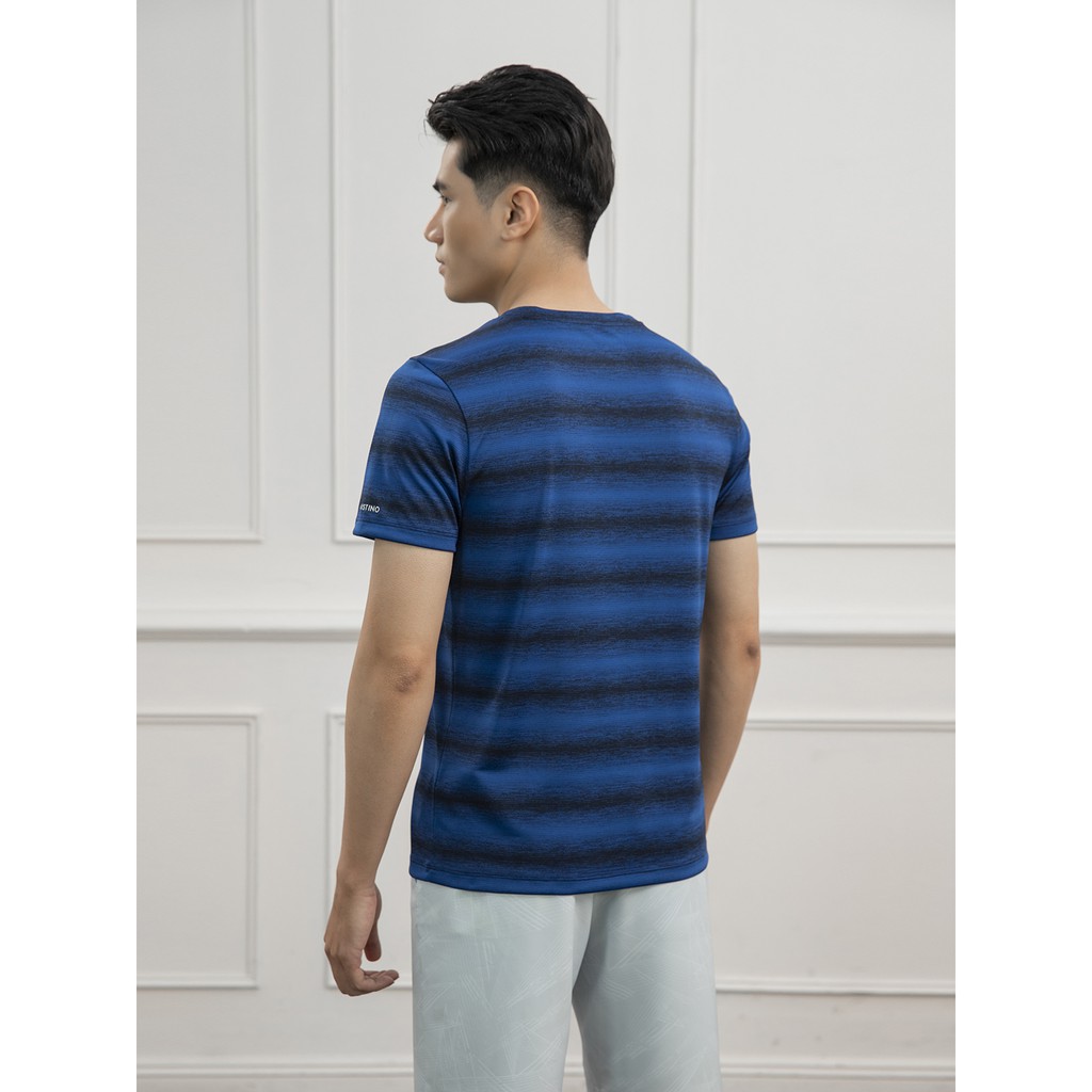 Áo thun nam ngắn tay không cổ ARISTINO phom Regular fit, họa tiết kẻ ngang năng động, tinh tế - ATS012S1