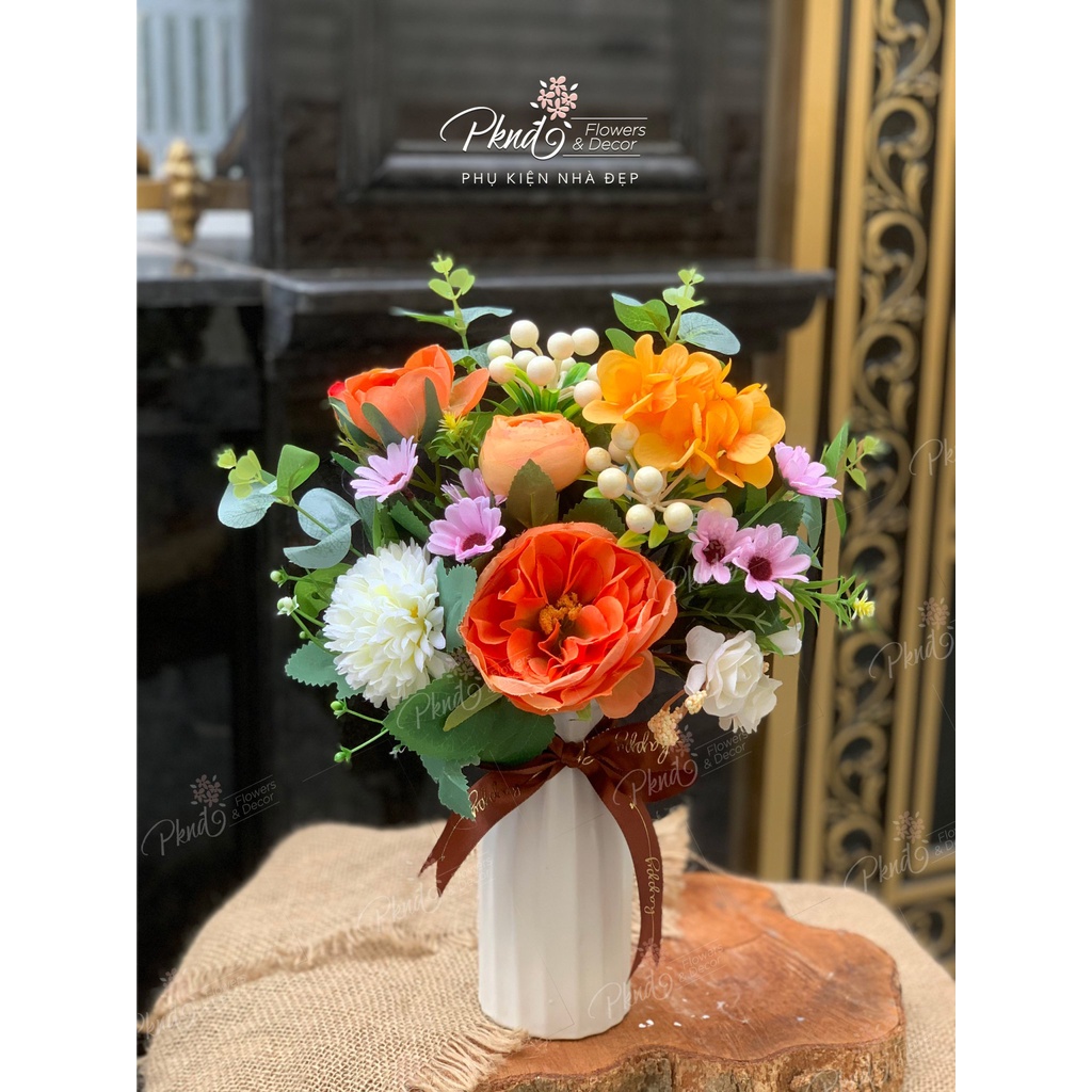 Bình hoa giả chất lụa trang trí đẹp PKND FLOWERS &amp; DECOR