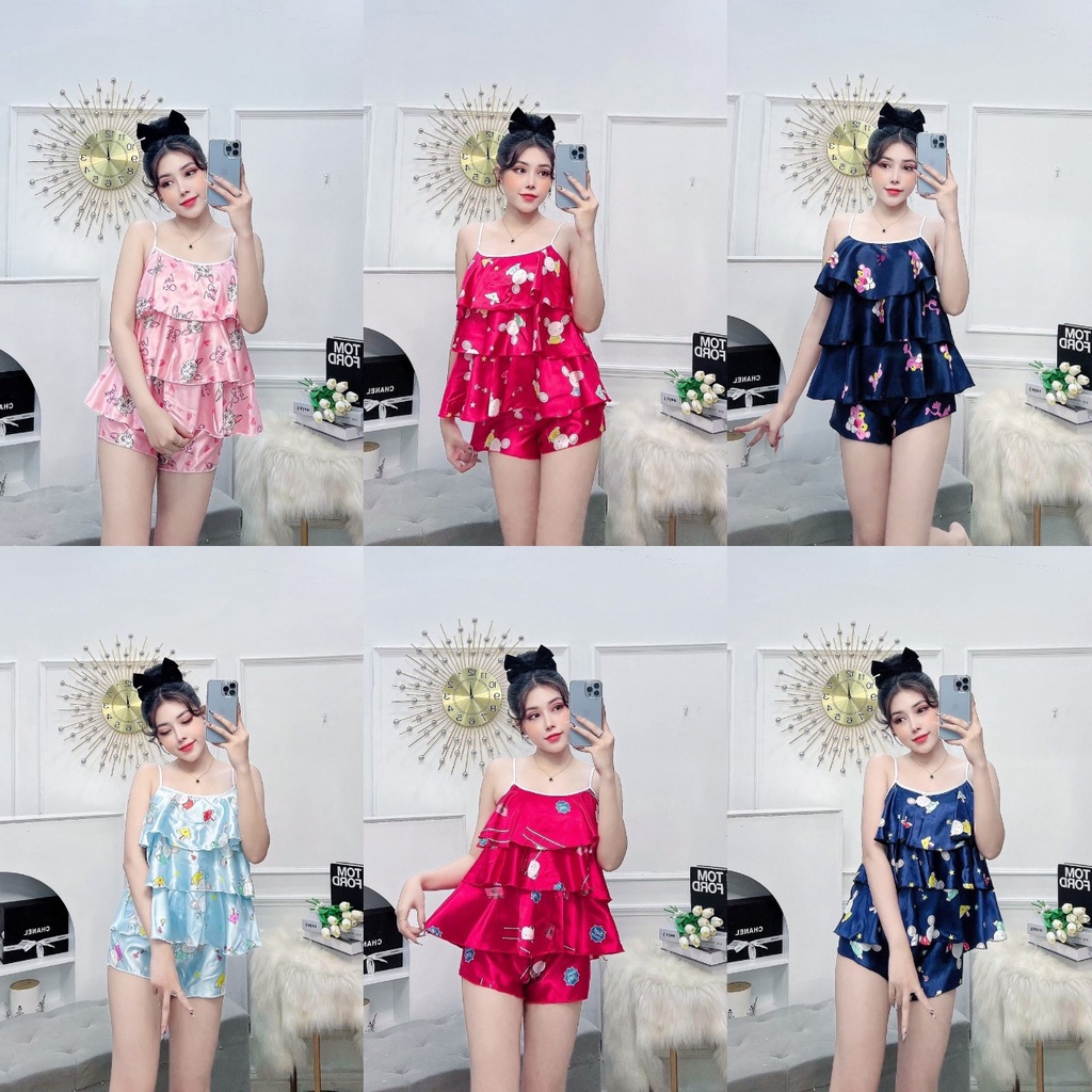 ĐỒ NGỦ 2 DÂY 3 TẦNG VẢI PHI BÓNG HỌA TIẾT CON GẤU , BÁO HỒNG , GẤU SIÊU XINH FREESIZE DƯỚI 57KG