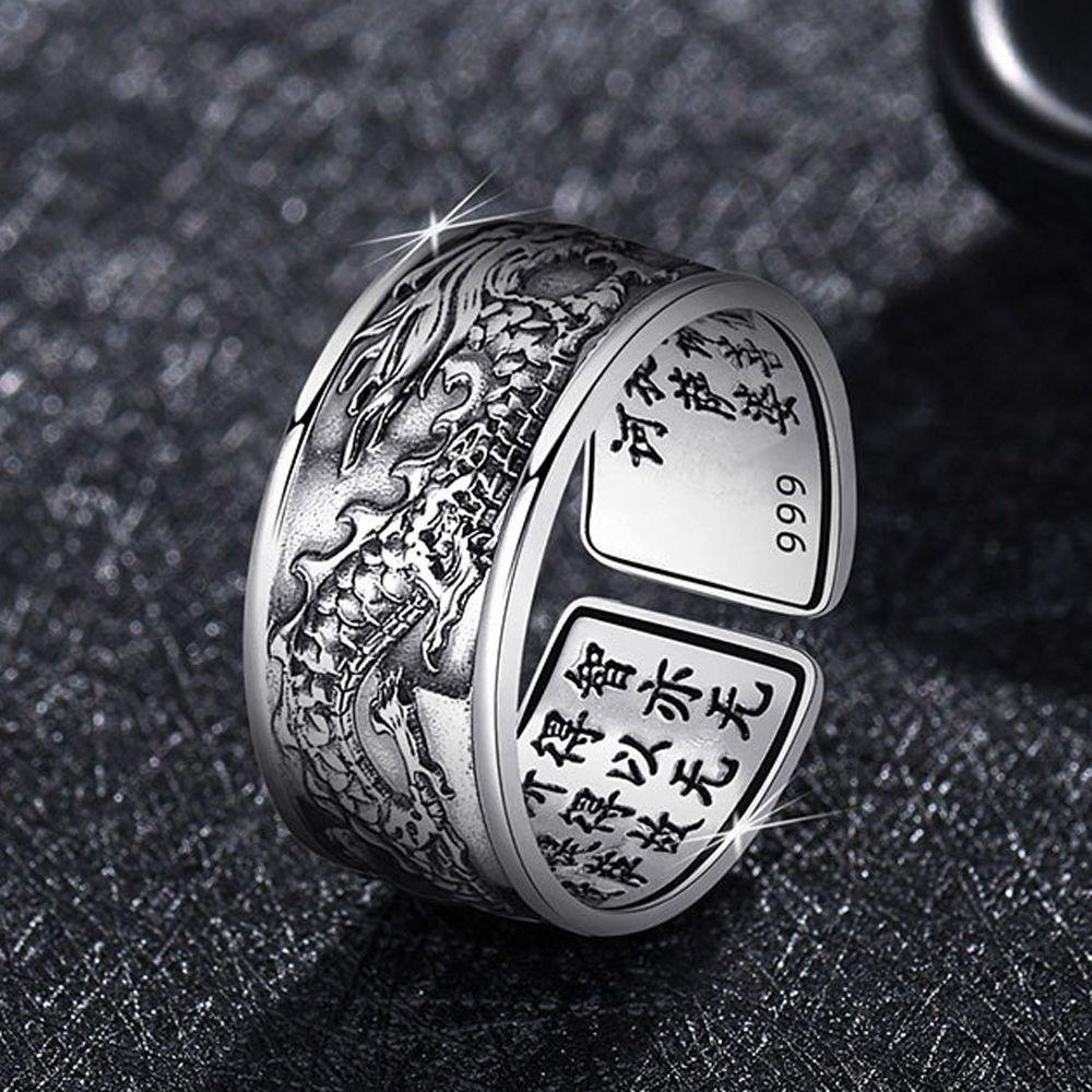 JARRED Nhẫn Hở Khắc Chữ Trung Hoa Phong Cách Punk Thời Trang Cho Nam
