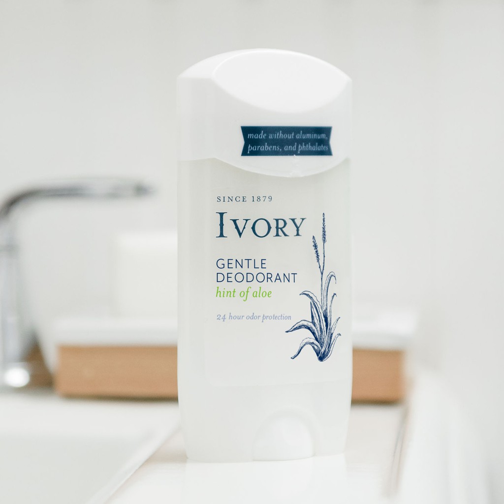 [Rẻ Độc Lạ] Lăn Khử Mùi Ivory Gentle Deodorant Hint Of Aloe 24HR Odor Protection 68Gr (Sáp Trắng)