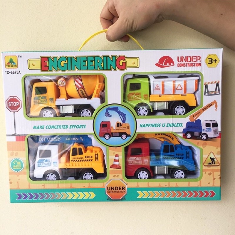 Đồ chơi hộp 4 xe công trình chạy đà