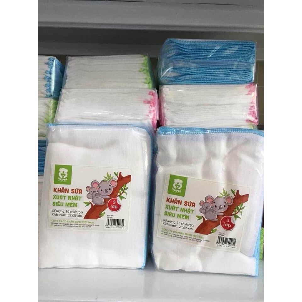 Khăn Sữa Xuất Nhật Trẻ Em [CHÍNH HÃNG MIPBI] - 100% COTTON Mềm Mại (Set 10 Chiếc) - Kích Thước 28*35cm