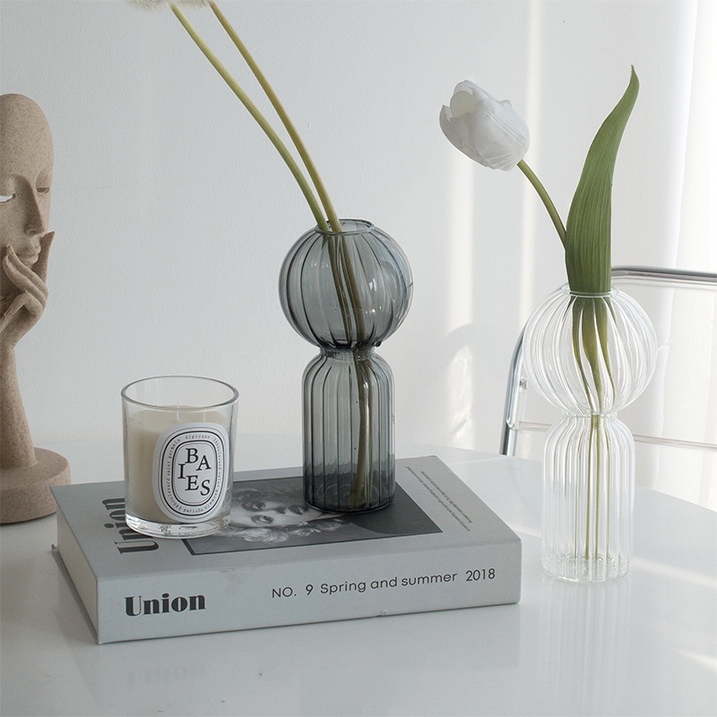 Bình Hoa Thủy Tinh Trong Suốt Kẻ Sọc Đơn Giản Sáng Tạo Dùng Trang Trí/Làm Đạo Cụ Chụp Ảnh