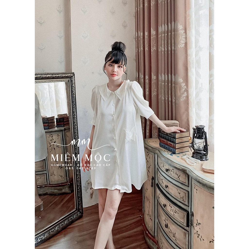 (M.84) Váy ngủ sơ mi sexy lụa cao cấp sang chảnh Đầm mặc nhà gợi cảm quyến rũ | BigBuy360 - bigbuy360.vn