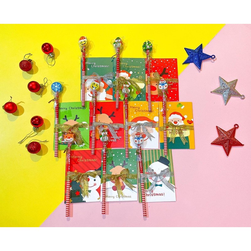 Set quà Noel - sổ và bút cột nơ