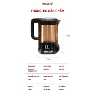 Ấm siêu tốc thông minh 2 lớp Masuto chống bỏng công nghệ Nhật Bản TẶNG ĐŨA XUẤT NHẬT
