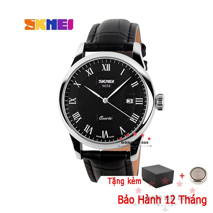 Đồng hồ nam Skmei máy Nhật dây da chống ghỉ chống nước chống xước mặt tròn 38mm lịch ngày có hộp tặng pin bảo hành 9058