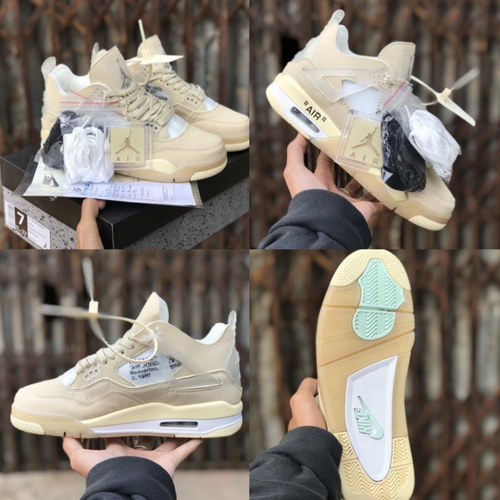 Giày air Jordan 4 retro off white sail , Giày sneaker JD4 high màu kem siêu hot mới nhất tặng Full box bill + 3 dây vip