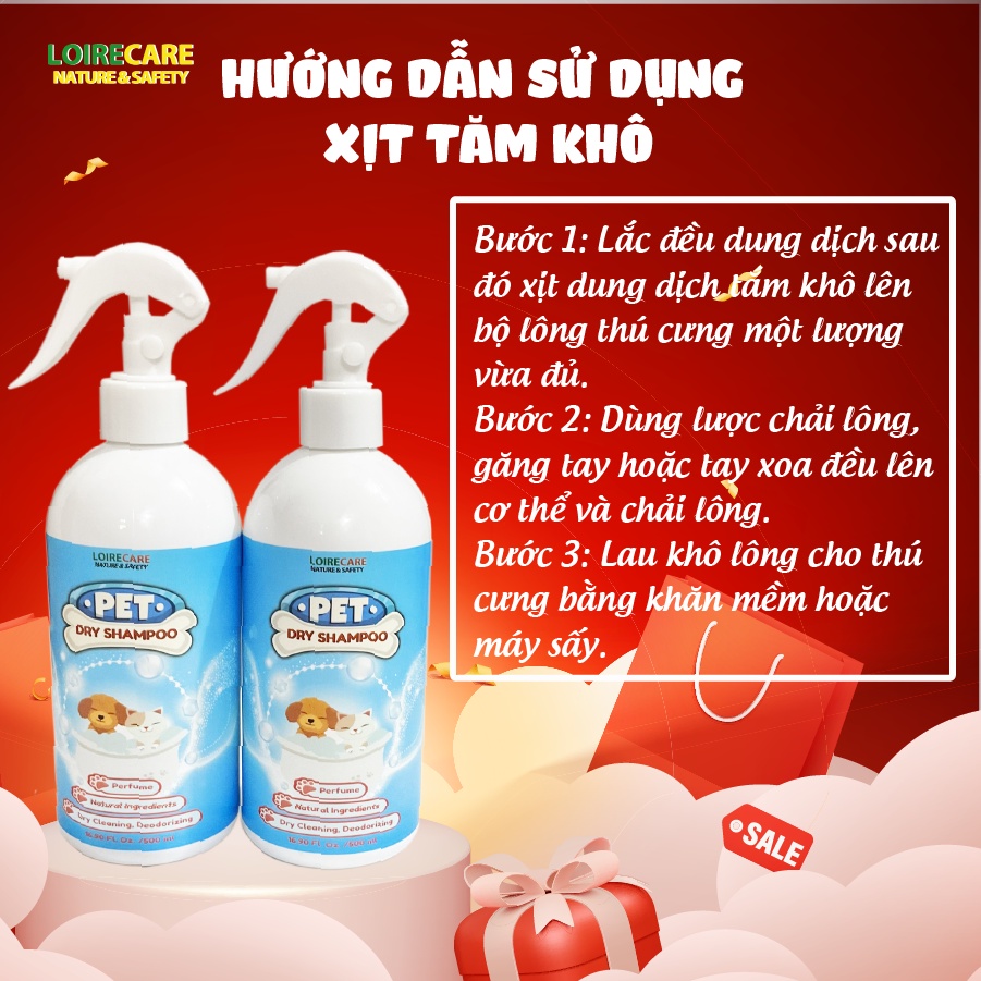 Sữa tắm khô, Xịt Tắm Khô Cho Chó Mèo DRY SHAMPOO LOIRECARE Dung Tích 500ml BomPet