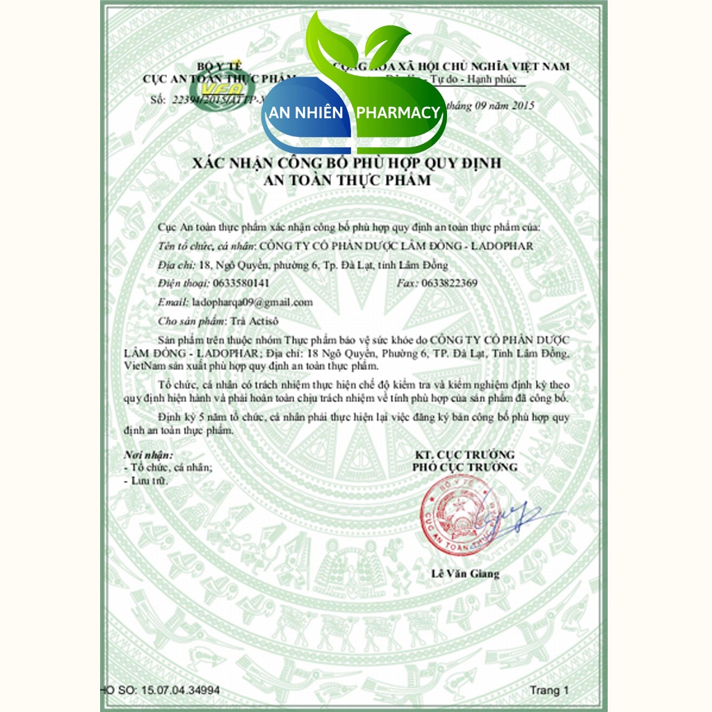 Trà Actisô Ladophar 20 túi lọc x 2g