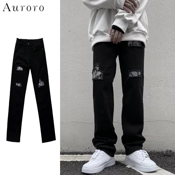quần jean nam cao cấp unisex quần bò rách gố thời trang from rộng quần jean ống rộng nữ trẻ tuổi đồ đôi quần bò nam rách gối