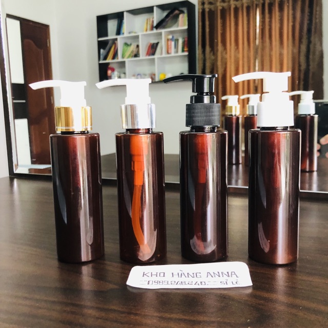 Vỏ chai nhựa 150ml/ 100ml  nắp nhấn bật, Vòi nhấn nhỏ giọt- Chai pet nhựa màu nâu/ trong suốt/ xanh lá/ Chai trắng 100ml