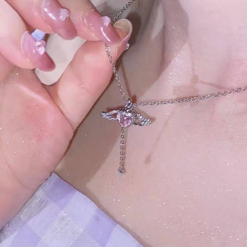 Vòng cổ Mạ Bạc 925 Mặt Hình Đôi Cánh Thiên Thần Đính Đá Zircon Thời Trang Cho Nữ