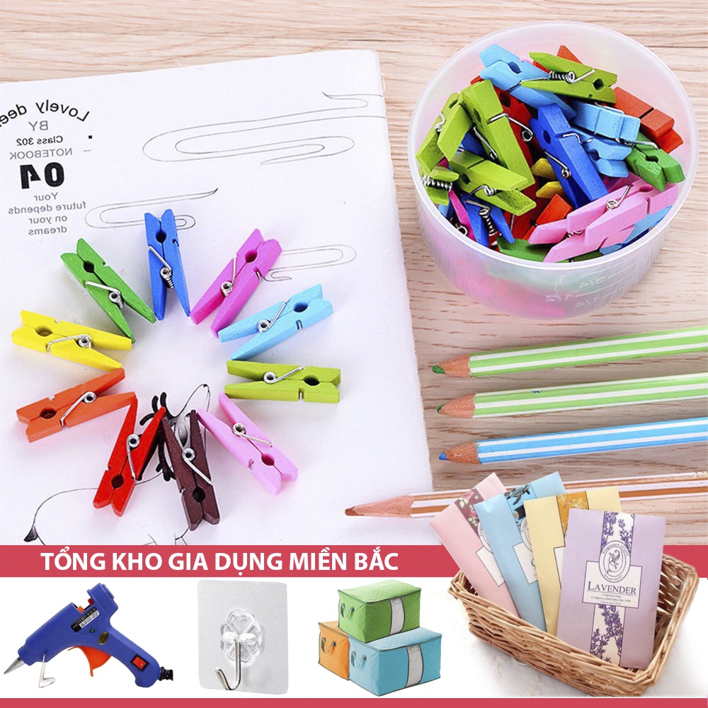 [Tổng Kho Sỉ] Set 2 Kẹp Gỗ Treo Ảnh, Treo Tranh Hàn Quốc - Kẹp Giấy Trang Trí Đa Năng Đầy Màu Sắc Size 3.5Cm