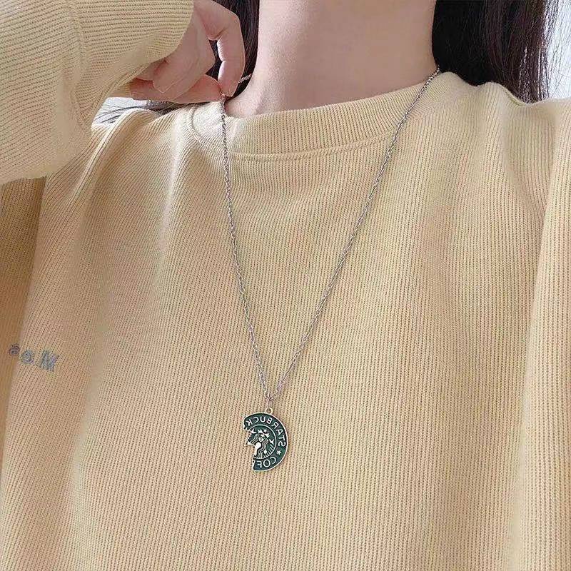 Dây chuyền nữ nam BROO hoa tiết Starbuck độc đáo, vòng cổ đôi titan unisex màu bạc đẹp