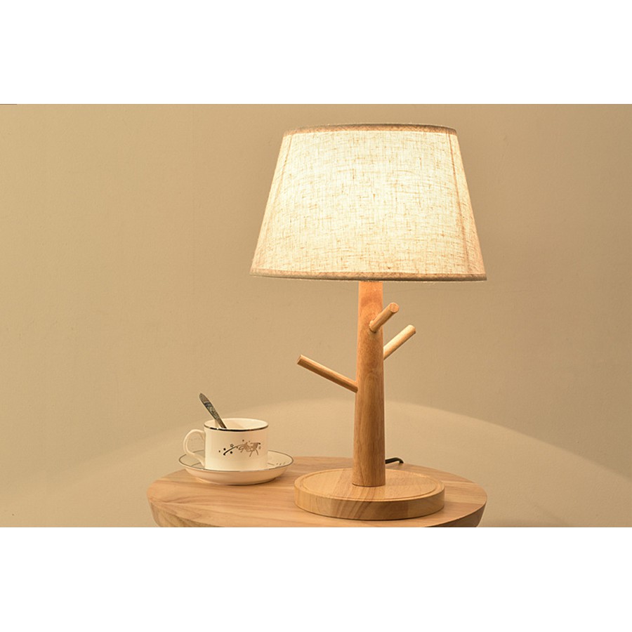Đèn ngủ để bàn MONSKY trang trí phòng ngủ Vintage gỗ tặng kèm bóng LED chuyên dụng