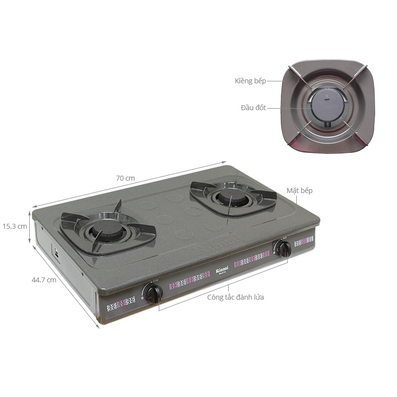 Bếp ga đôi Rinnai RV-2715 - Ngọn lửa xanh - Tiết kiệm gas - Hàng chính hãng