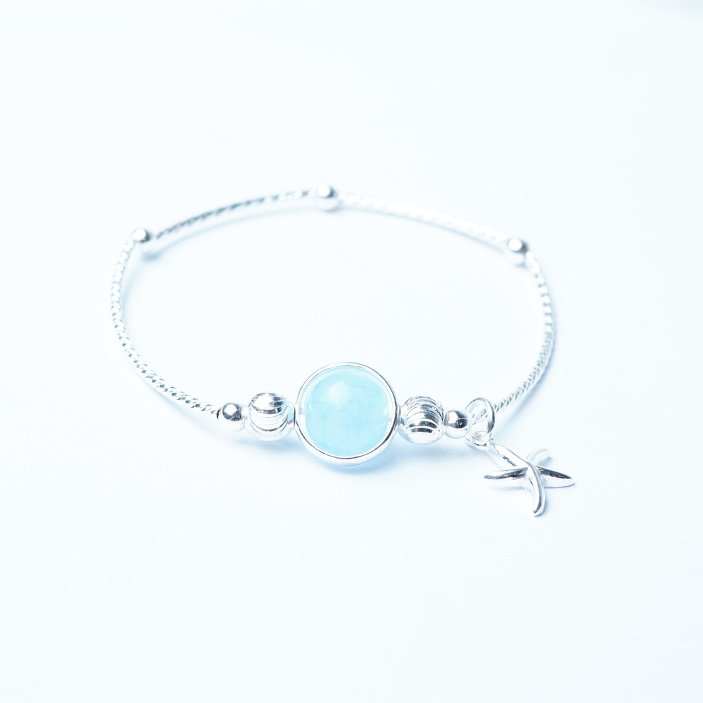 QMJ vòng tay đá phong thủy mix charm lông vũ bạc 925 cao cấp Q417