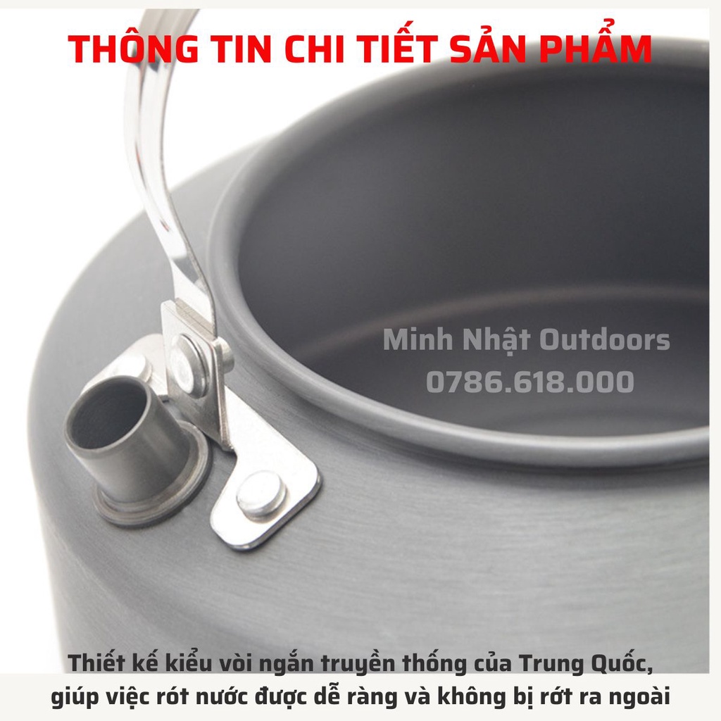 Âm đun nước du lịch dã ngoại bằng hợp kim nhôm cao cấp dẫn nhiệt tốt, chống mài mòn, dễ dàng vệ sinh, gọn nhẹ đi leo núi