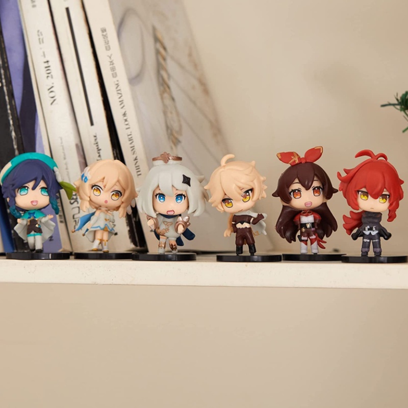 6PCS/set Anime Genshin Impact Figure Toys Set of Q Version Action Figures Decoration Venti Amber Lumine Aether Paimon Diluc