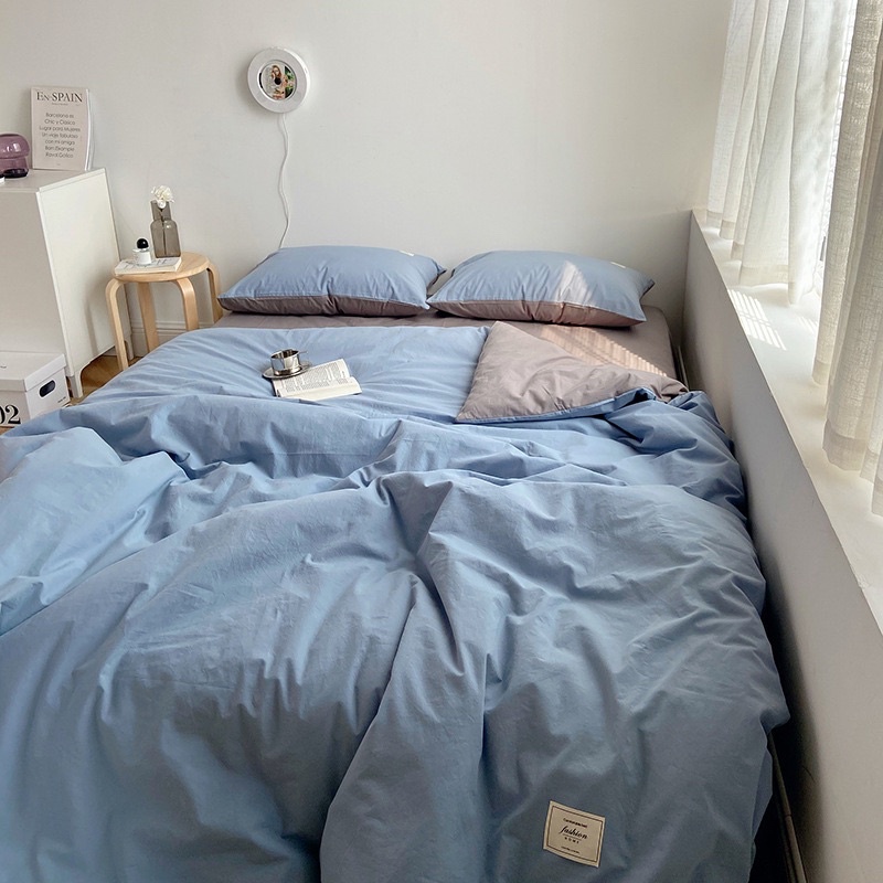 [HÀNG CÓ SĂN] FREESHIP Set chăn ga gối Cotton đũi: mix xanh ghi | BigBuy360 - bigbuy360.vn