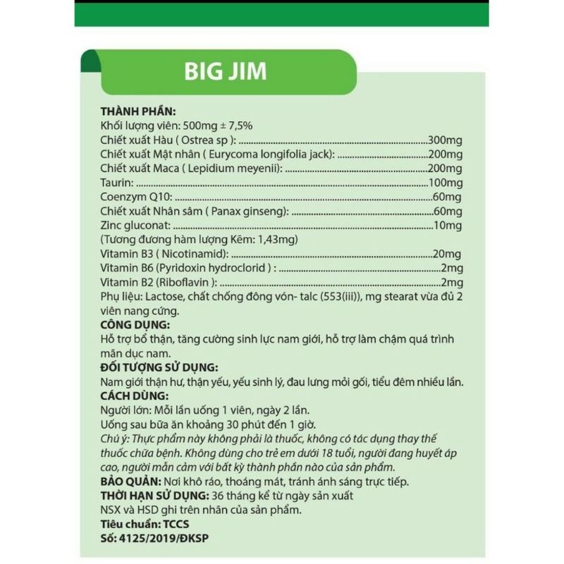 Viên bổ thận Hàu biển BIG JIM - tinh chất hàu biển tươi - bổ thận nam giúp bổ thận, tăng cường chức năng sinh lý nam