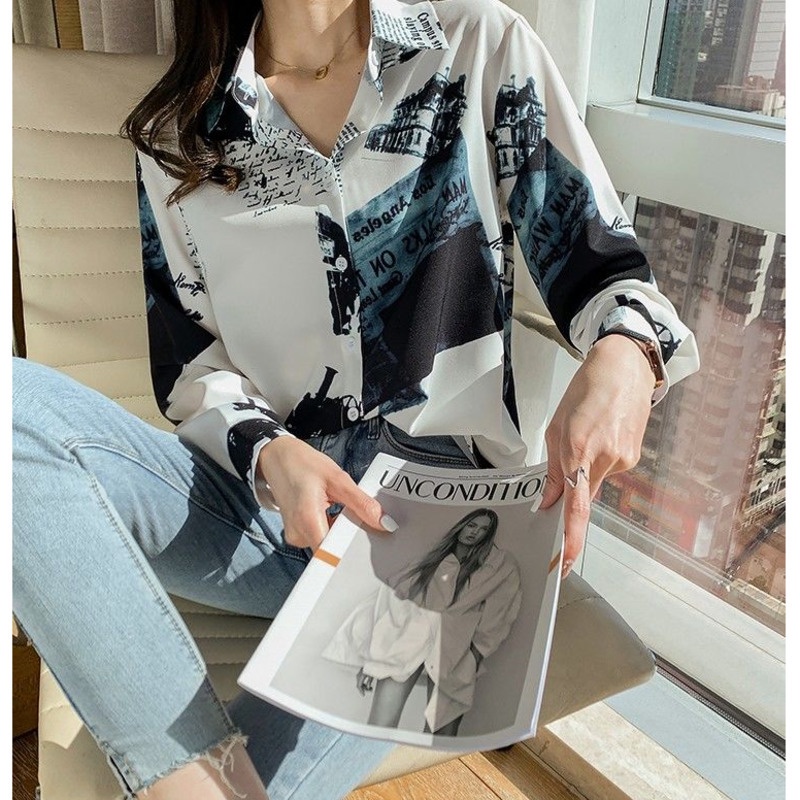 áo kiểu nữ sơ mi áo sơ mi áo sơ mi tay ngắn áo croptop Áo Sơ Mi Chiffon Tay Dài Màu Sắc Tương Phản Thời Trang Xuân Thu Phong Cách Hong Kong 2022 Cho Nữ