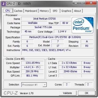 Intel Pentium E5700 3.00 GHz, 800 MHz 2M Cache
