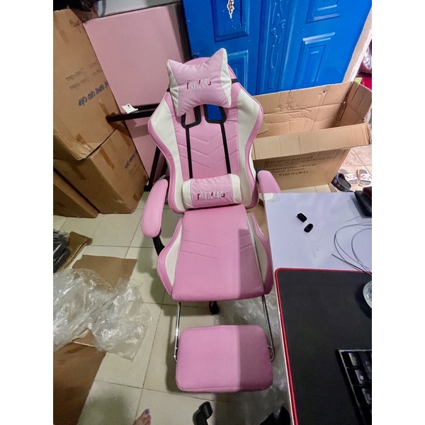 , Full chức năng nâng hạ ngã lưng xoay 360, ghế livestream màu hồng cho nữ.