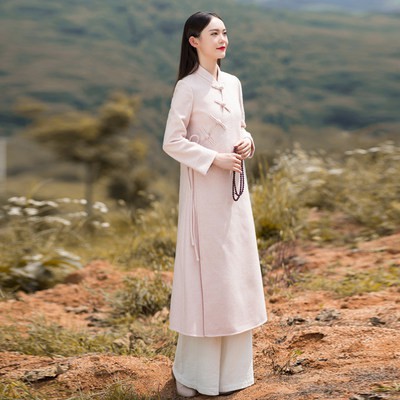 Trang phục mùa thu đông đường trang phục nữ phong cách Trung Quốc áo len sườn xám phiên bản cải tiến Hanfu váy liền quần