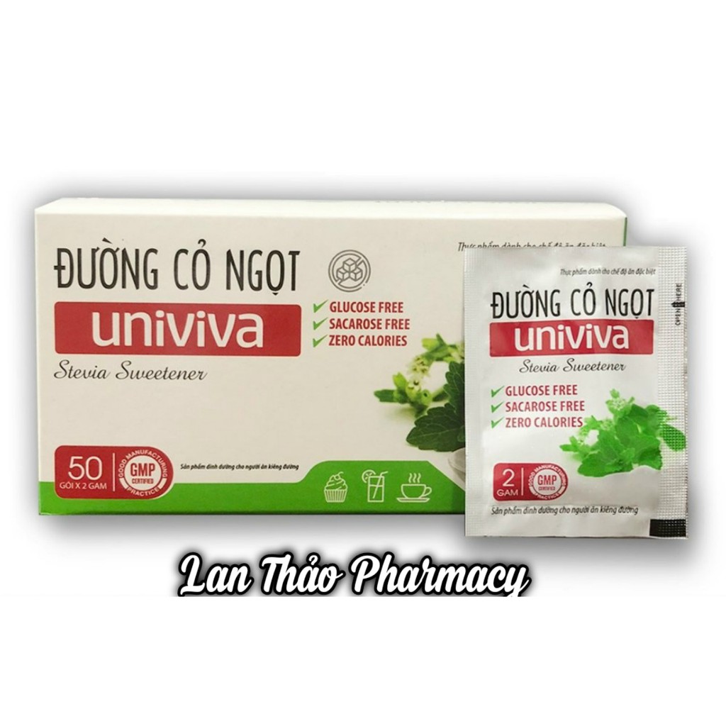 Đường cỏ ngọt Univiva hộp 50 gói hỗ trợ cho người ăn kiêng, tiểu đường, béo phì