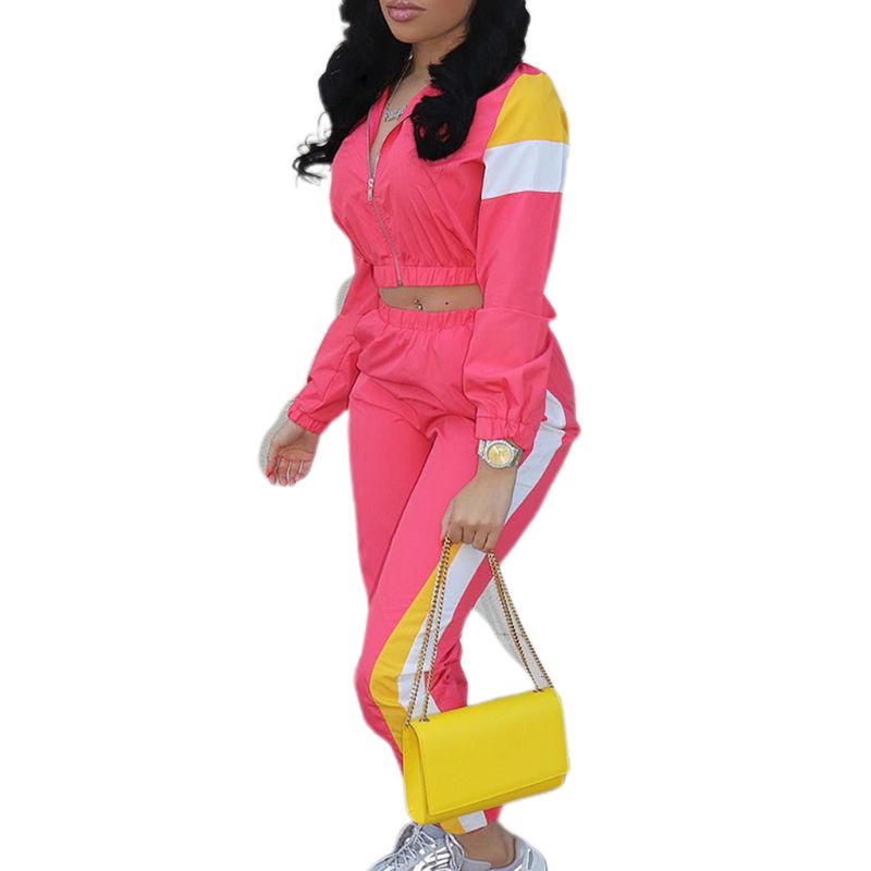 Xiabao Bộ Đồ Thể Thao Dài Tay Phối Màu Khối Kẻ Sọc 2 Màu Có Khóa Kéo Cho Nữ