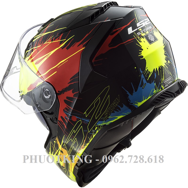 Mũ fullface LS2 FF800 Drop Black Yellow Red kính tùy chọn màu tặng kèm Pinlock