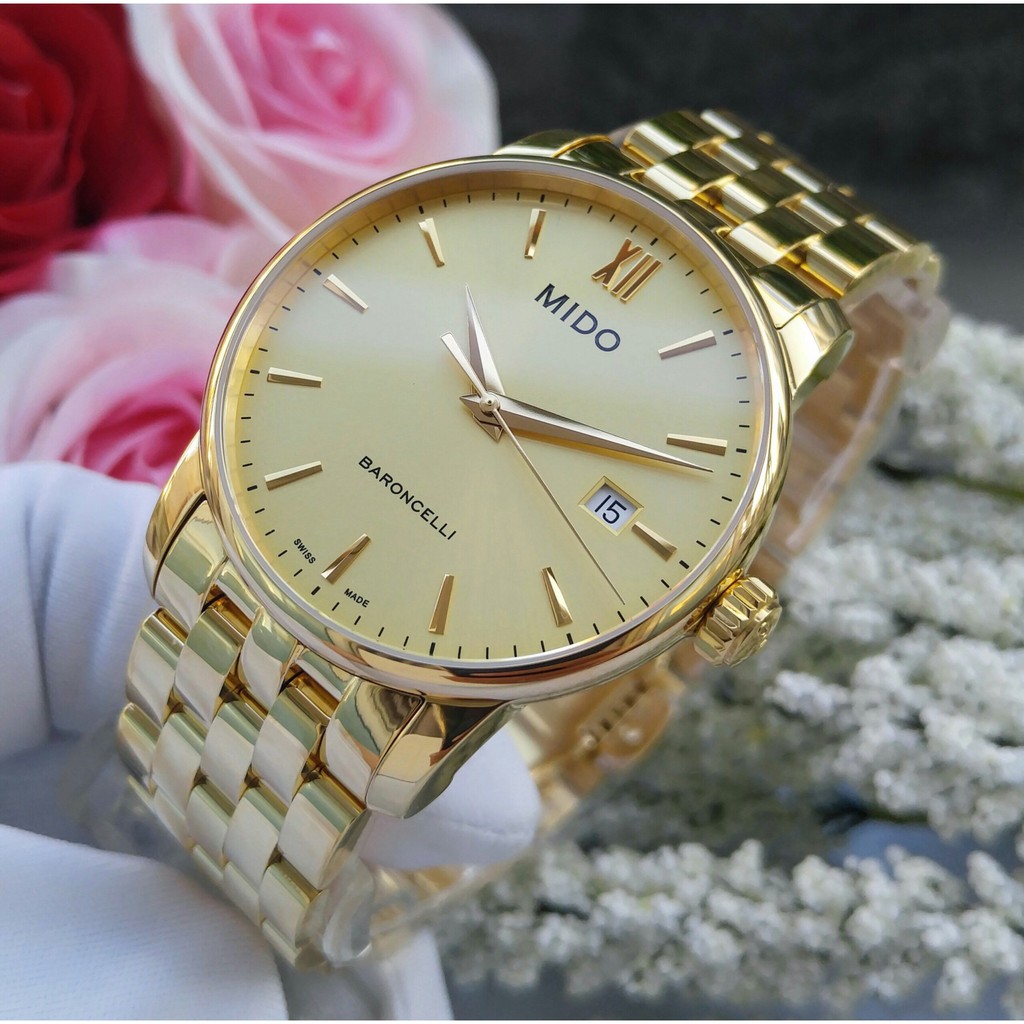 Đồng hồ nam MIDO - Máy Pin Thụy Sỹ - Kính Sapphire - Vỏ dây thép không gỉ mạ PVD màu vàng