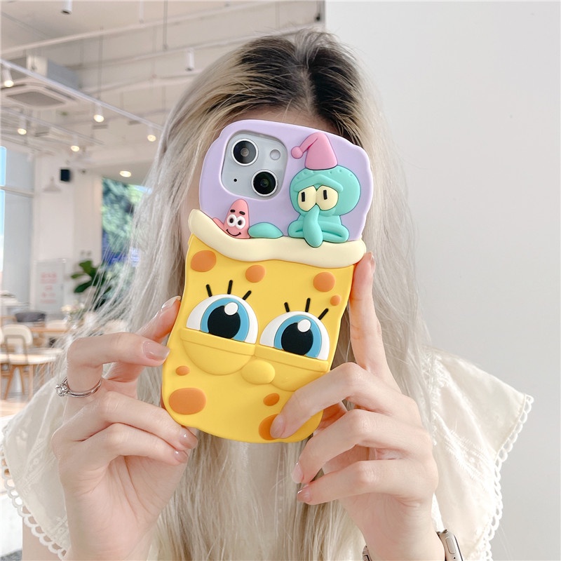 Ốp Điện Thoại Chống Sốc Hình SpongeBob 3D Dễ Thương Cho iPhone 14 13 12 11 Pro Max