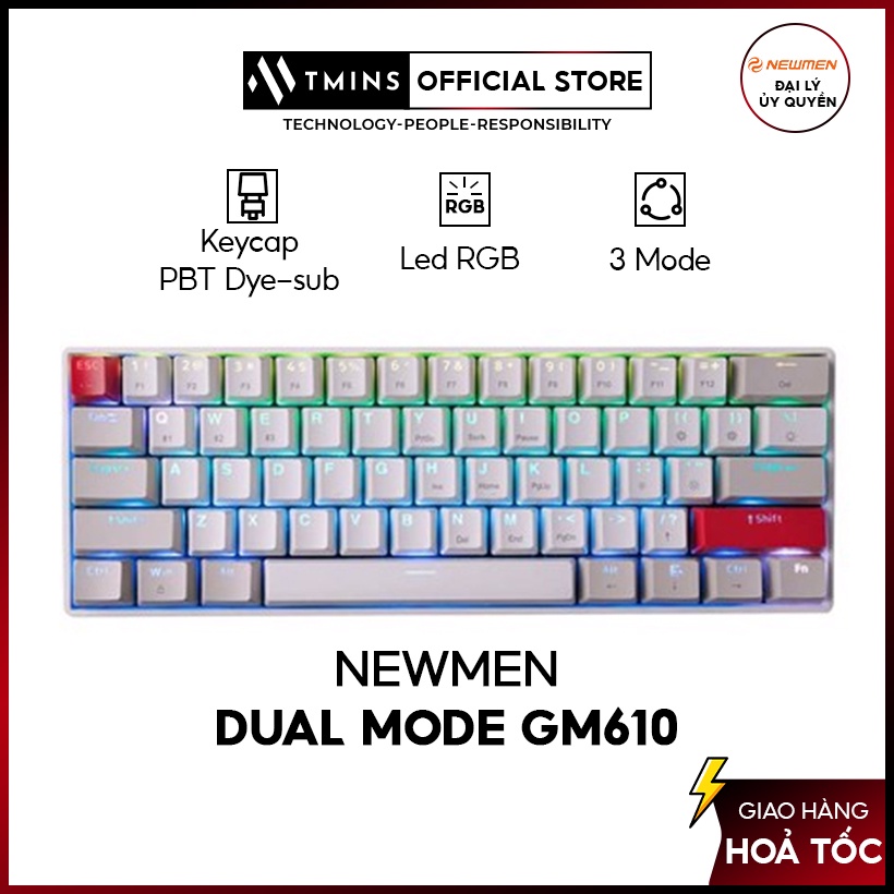 Bàn phím cơ không dây Dual mode Newmen GM610 (RGB Led, PBT , BT5.0,Hotswap) - Tăng kèm keycap