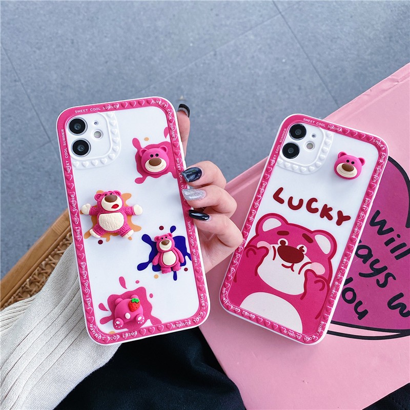 Ốp Điện Thoại Họa Tiết Gấu Dâu Tây 3d Cho Iphone 12 11 Pro Max Ix Xs Max Xr 7 8 6 6S+