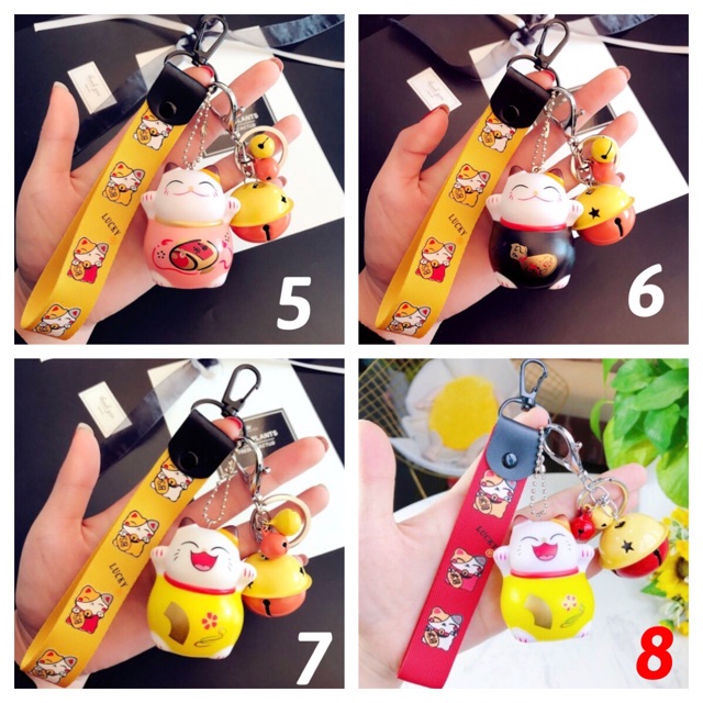 Móc khoá mèo thần tài kèm dây và chuông