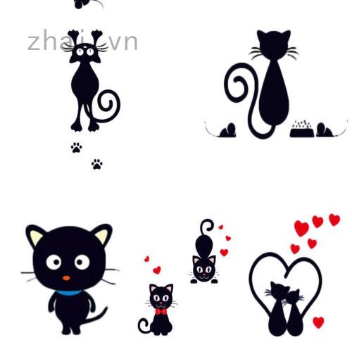 Sticker dán tường trang trí nhà PVC hình con mèo màu đen