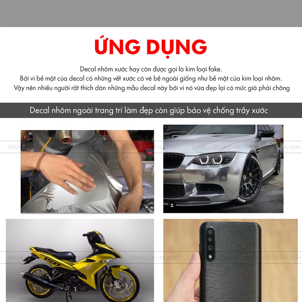 Decal nhôm xước dán xe 3d màu bạc và vàng - Trang Trí Hà Linh