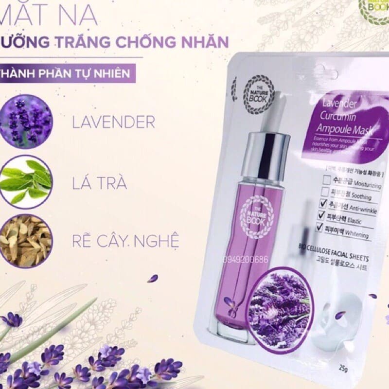 [CHÍNH HÃNG THE NATURE BOOK] MẶT NẠ DƯỠNG TRẮNG CHỐNG NHĂN HOA OẢI HƯƠNG - MẶT NẠ LAVENDER CURCUMIN AMPOULE MASK