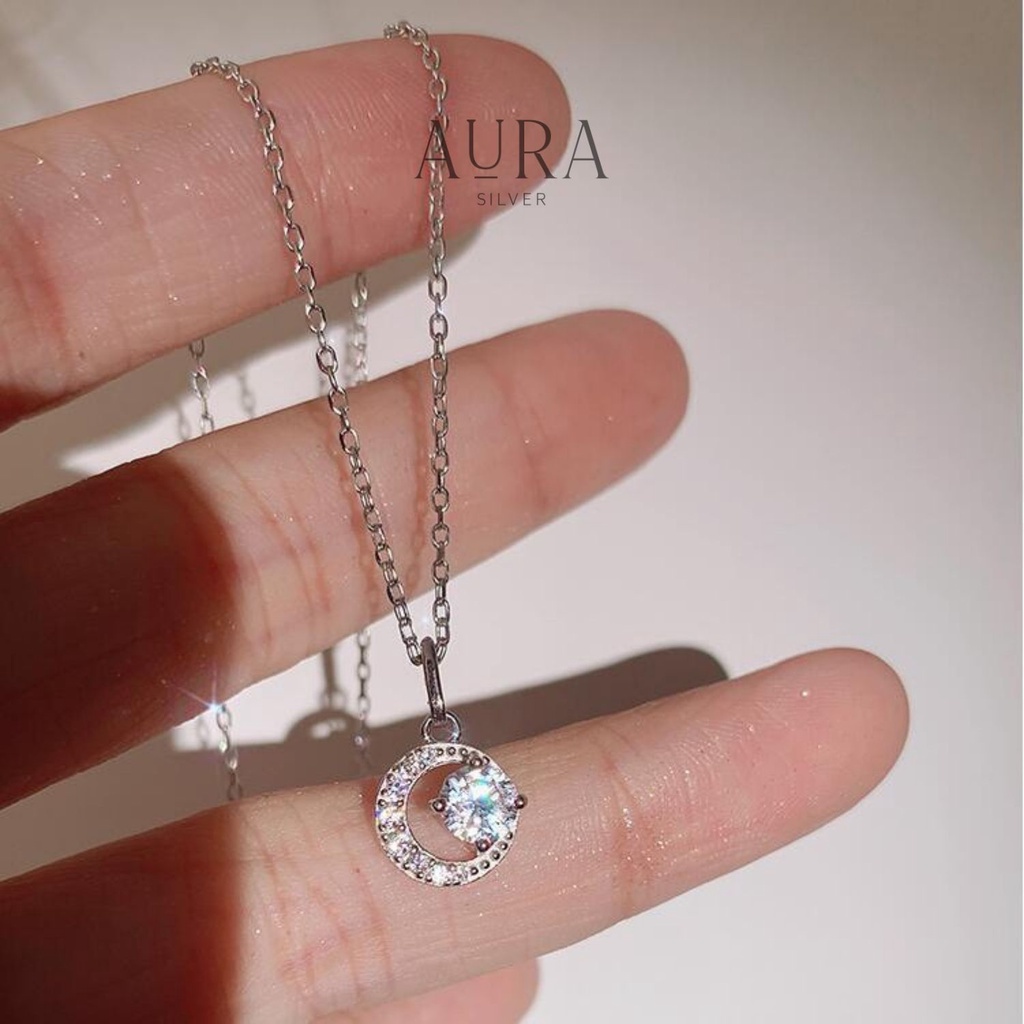 Dây chuyền bạc nữ AURA vòng cổ bạc 925 Crescent Moon-DC29