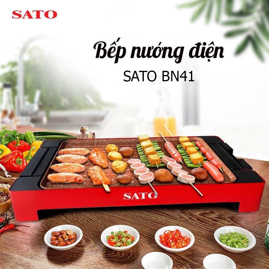 Bếp nướng, Bếp nướng điện không khói SATO BN41, Hợp Kim Nhôm Đúc Nguyên Khối Phủ Chống Dính Cao Cấp bảo hành 36 tháng.