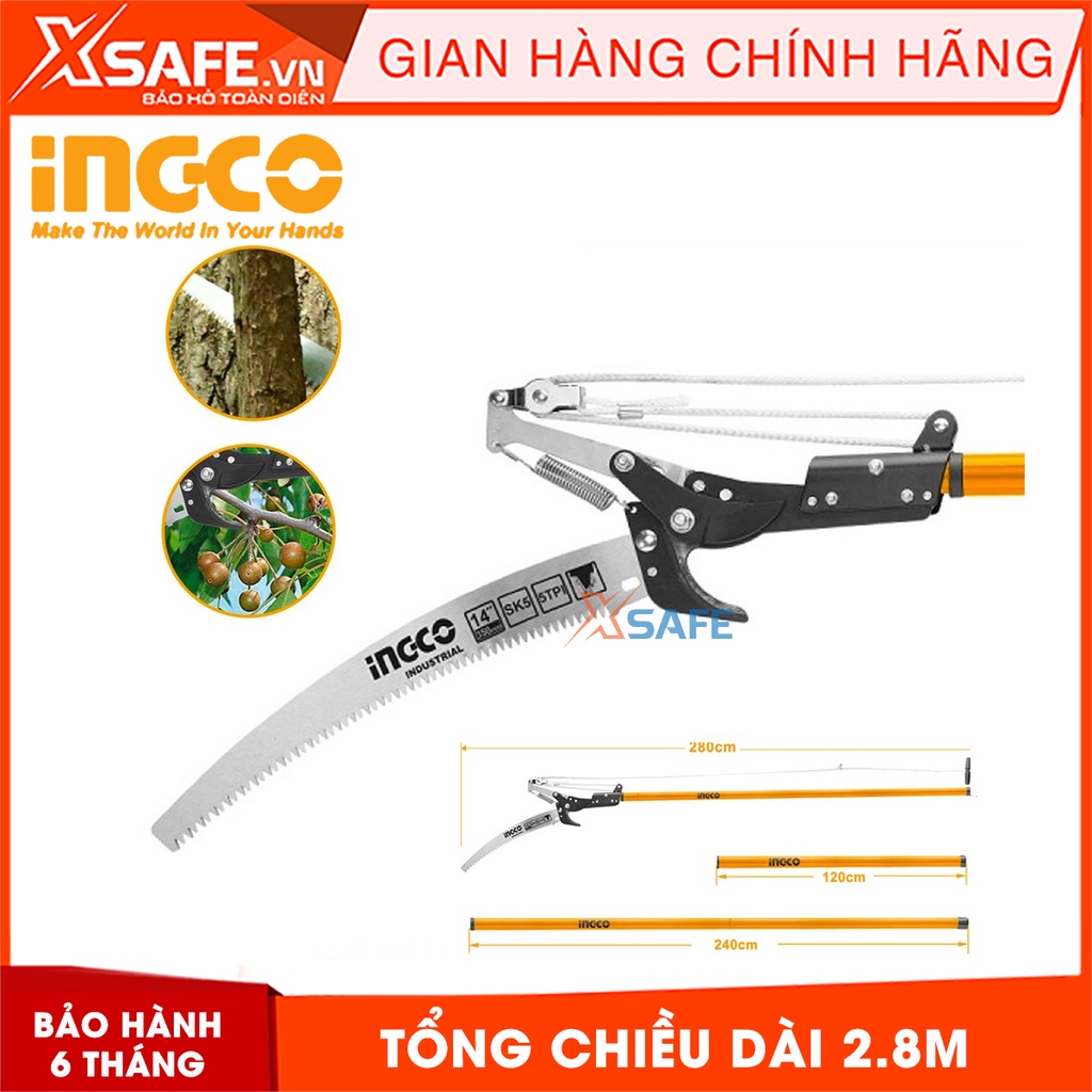 Cưa kéo cắt tỉa cây cảnh trên cao INGCO HEPS25281 2.8m sơn phủ Teflon chống rỉ sét siêu bén, kéo cắt cây kiểng làm vườn