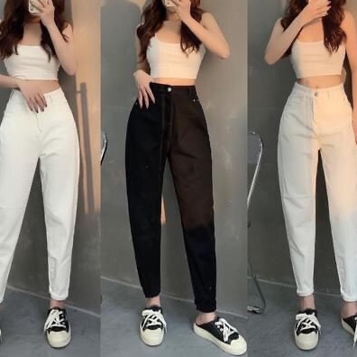 Quần Baggy Jean Nữ Cạp Cao Trơn Basic Đẹp Cá Tính