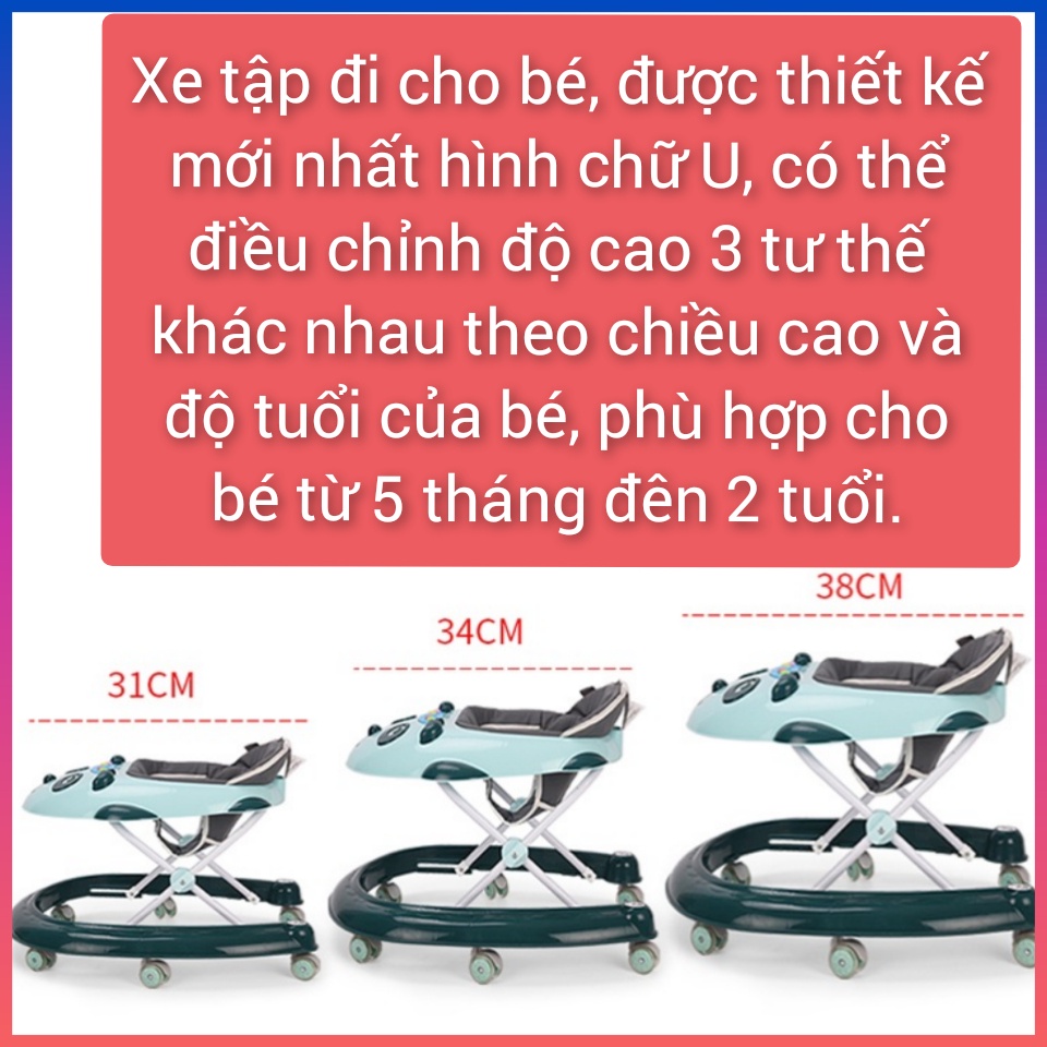 Xe tập đi cho bé, Xe tròn tập đi cho bé có nhạc, và đèn ,điều chỉnh độ cao 3 chế độ