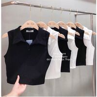 Áo croptop sát nách Delys croptop nữ ôm body cổ bẻ cao cấp 2 màu đen trắng