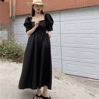 Đầm Chữ A Cổ Vuông Màu Đen Phong Cách Hàn Quốc Thời Trang Mùa Hè Xinh Xắn Cho Nữ